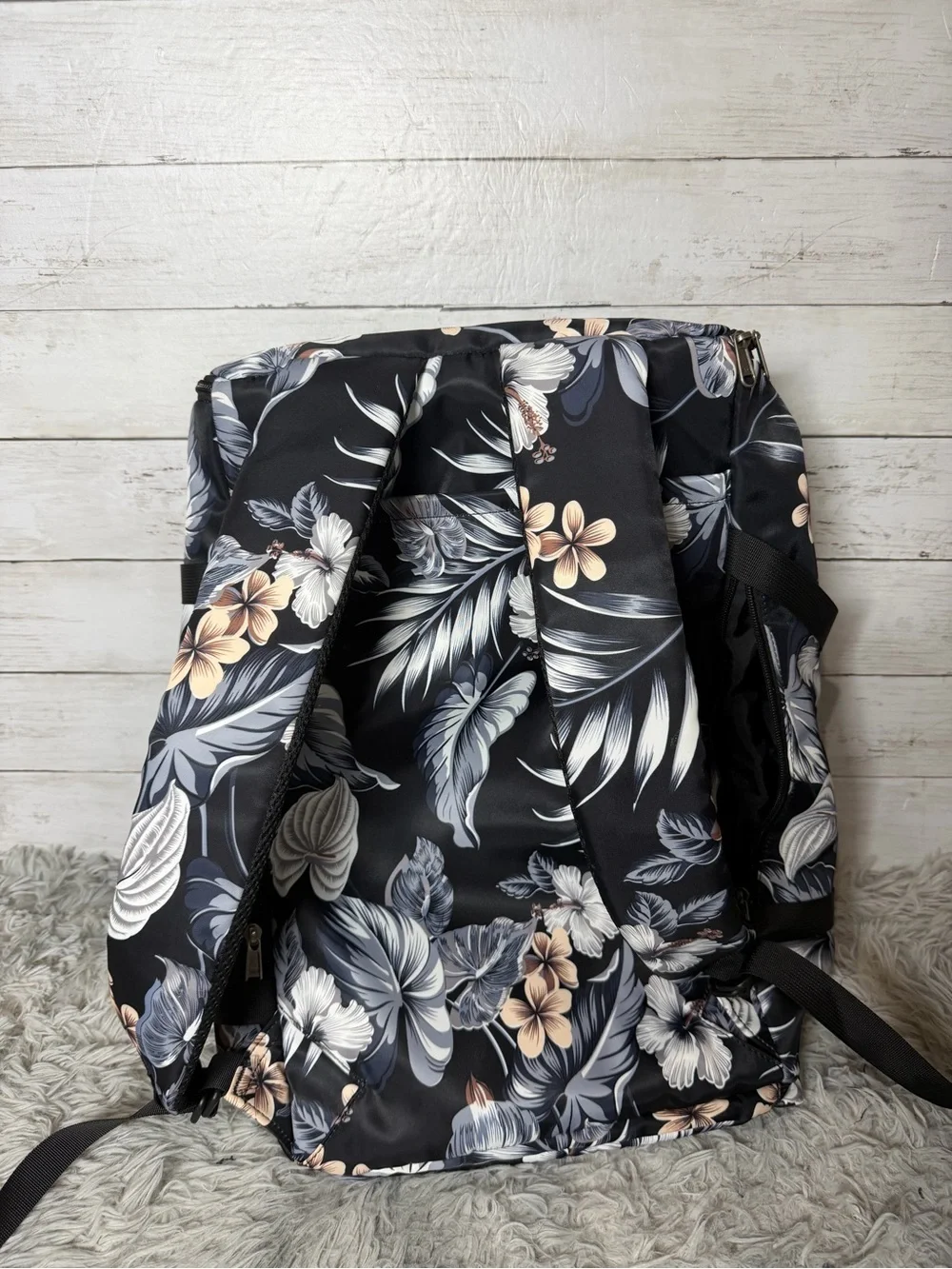 Black Floral Multi Purpose Travel Backpack Convertible